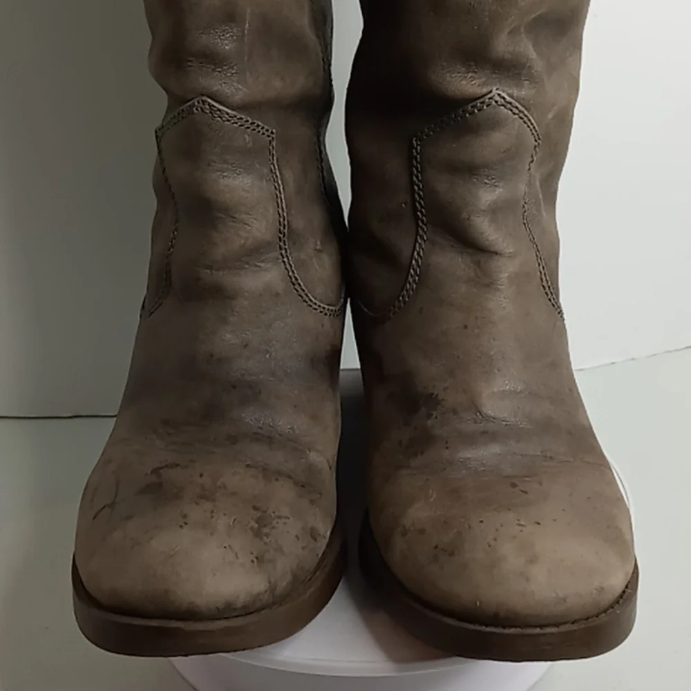 Lucky Brand Leather Knee High Distressed Boots -Hippie- Grey Distressed - 6.5 M